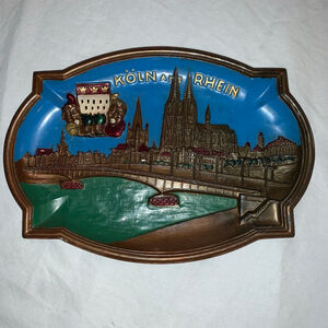 Cologne Germany Metal Souvenir Wall Decor Plaque Bronze Blue